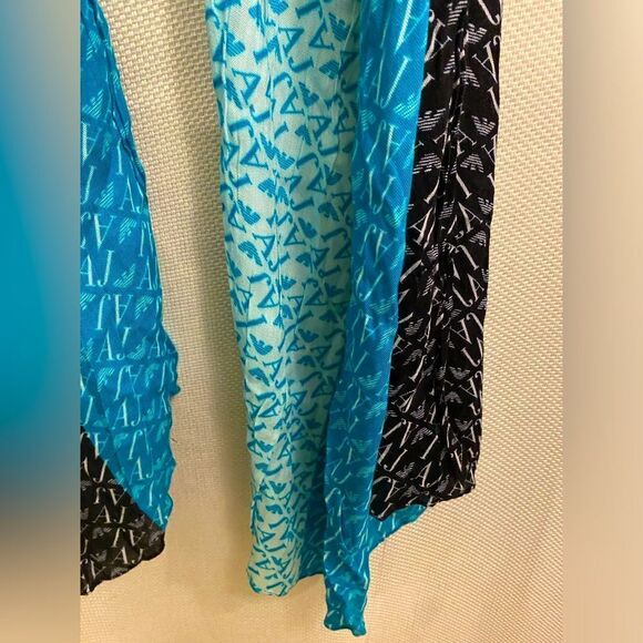 Armani logo scarf navy sky baby blue colorblock designer boho beach casual - Picture 6 of 8
